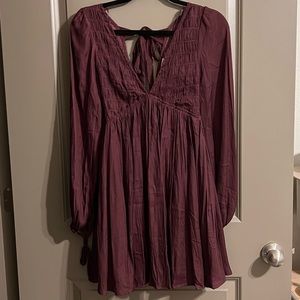 NWT Mustard Seed, V Neck Long Sleeve Mini Dress, Wine, Small